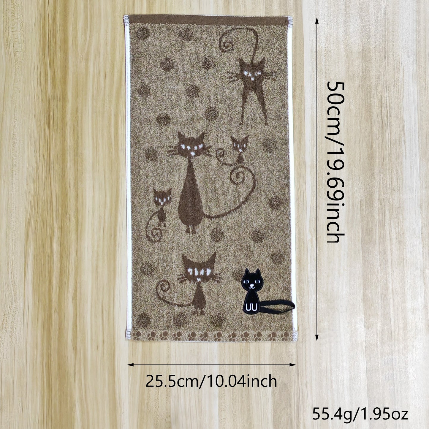 Cat cotton velvet hand towel with hanging loop, soft and cute for bathroom or kitchen use, 50cm x 25.5cm, perfect gift, red/blue/beige colors, black cat design.