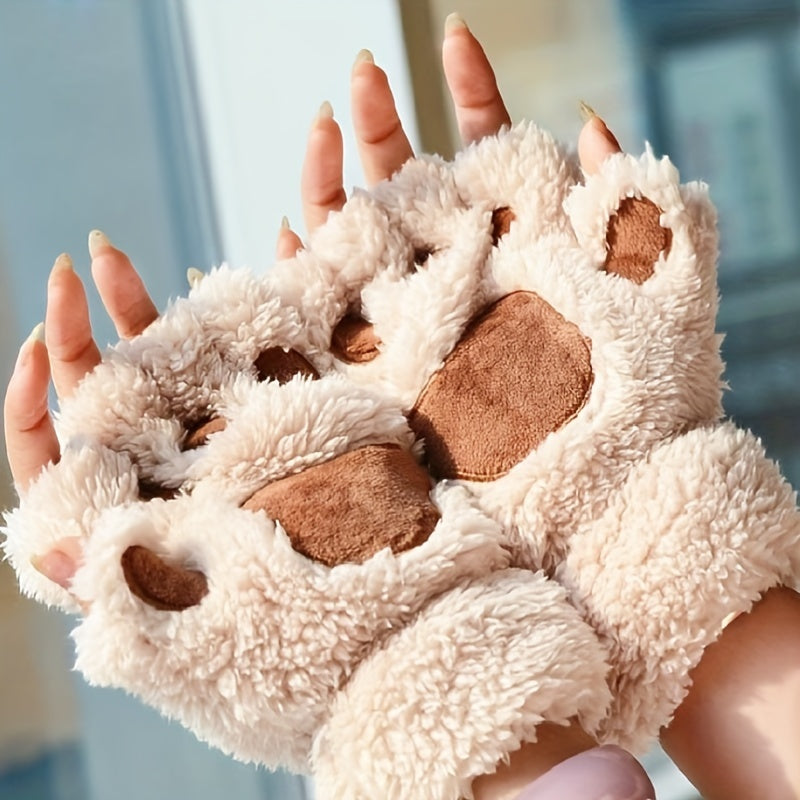 Stylish and cozy, these Cute Cat Claw Plush Gloves provide warmth and comfort in the cold seasons. The half finger design adds a trendy touch to these thick, fuzzy gloves, making them perfect for autumn and winter.