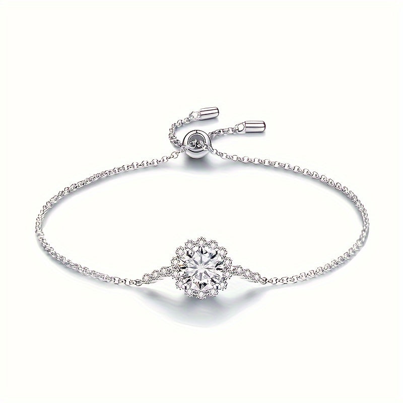 Sterling Silver Bracelet for Women - This elegant bracelet is made of 925 sterling silver and features an adjustable Moissanite gemstone in D color weighing 1 carat. The synthetic June birthstone adds a touch of sophistication to this fashionable