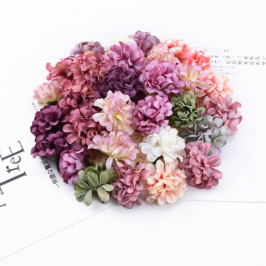 20/40/50pcs of artificial hydrangea flowers with simulation embroidery ball heads for DIY wedding, party, home, garden decorations.