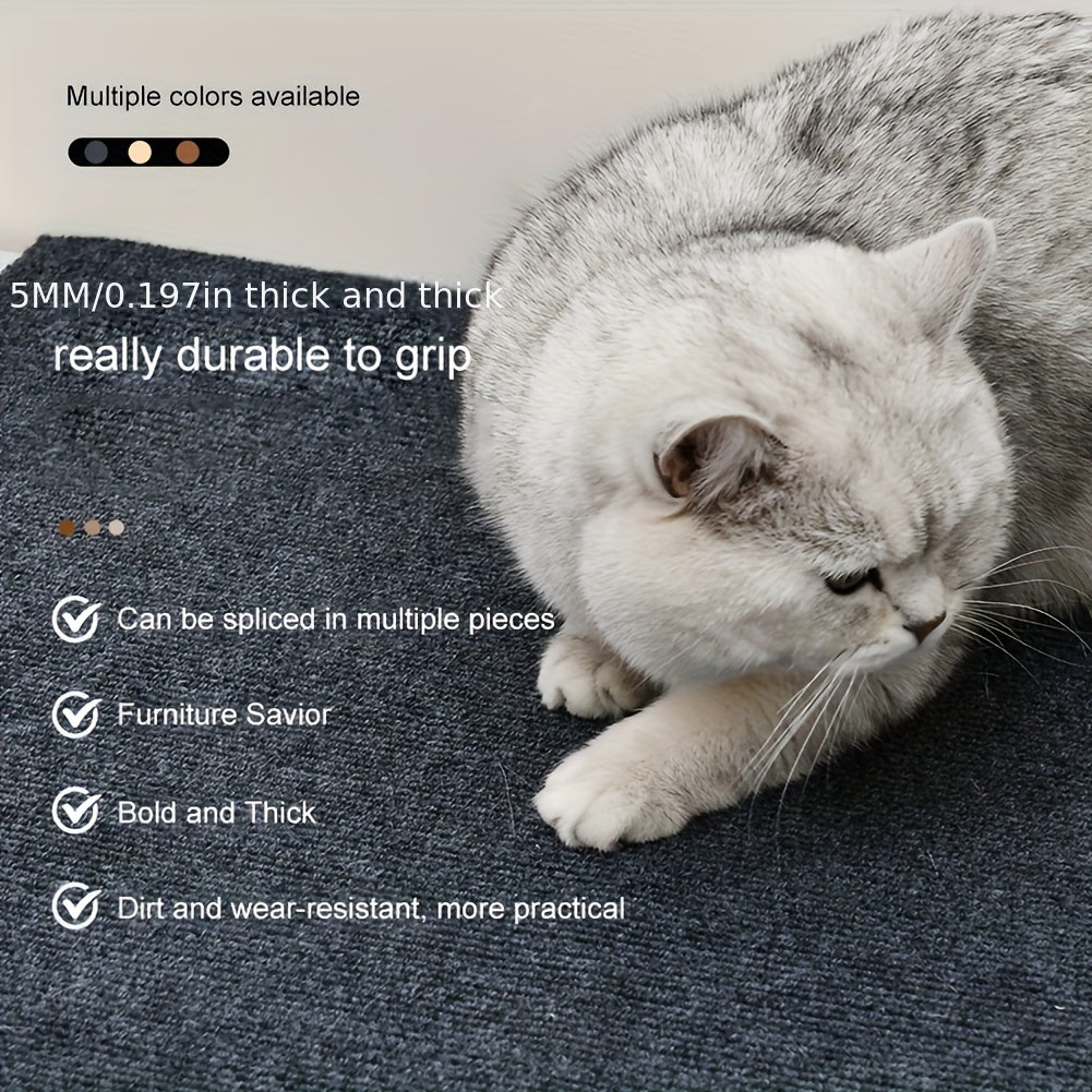 Self-adhesive cat scratching mat protects walls and furniture from cat scratching, made of durable polyester fiber.