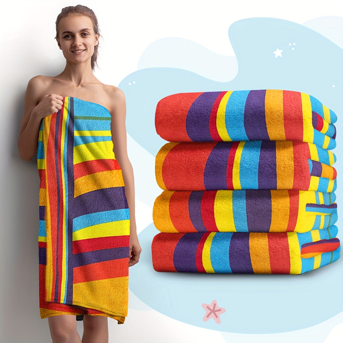 XL Striped Beach Towel - Soft Microfiber, Quick-Dry, Sand-Free - Ideal for Travel, Yoga, Camping, Swimming - Machine Washable