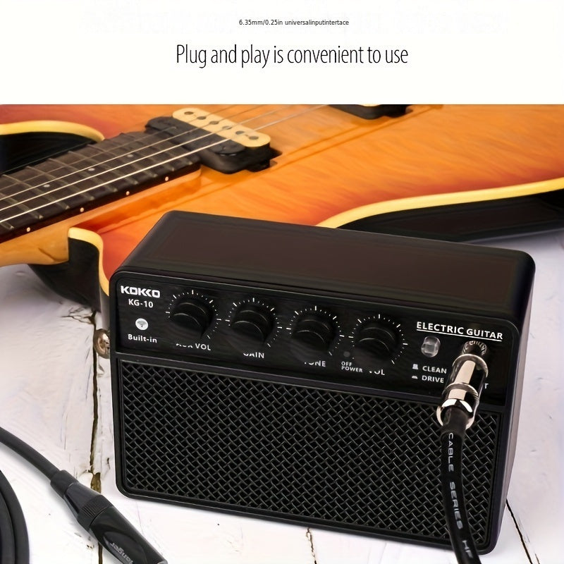 Portativ KG-10 Elektron Gitara Amplifikatori USB-C orqali zaryadlanadigan batareya (2000mAh) bilan.