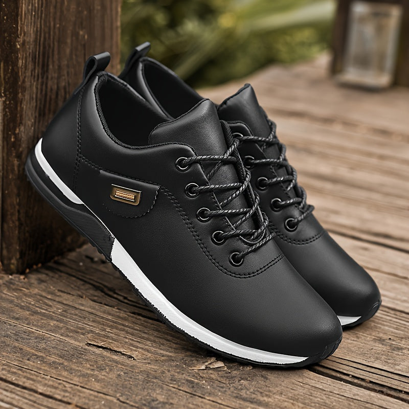 Men's versatile plus-size black business casual shoes with white sole, lace-up design, comfortable insole, and durable upper - ideal for daily wear and travel.