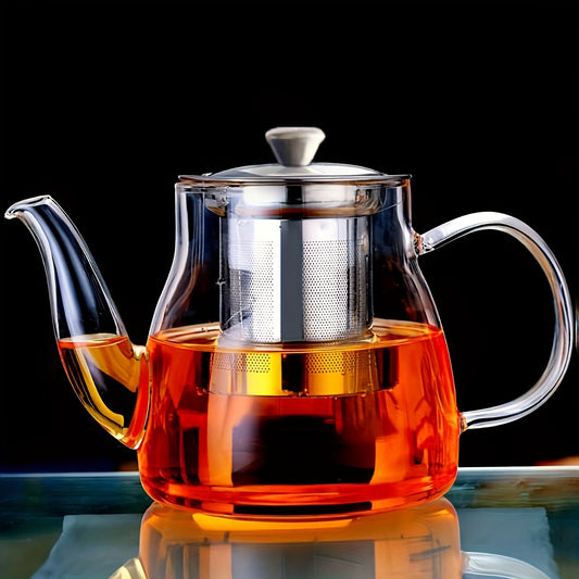 High Borosilicate Glass Tea Pot with Stainless Steel Infuser, Gongfu Tea Brewing Cup, Clear Tea Server for Loose Leaf Tea, No Pattern Glass Tea Maker.