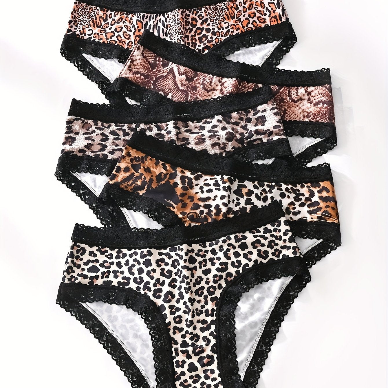 Mixed color leopard print low-rise lace women's panties.