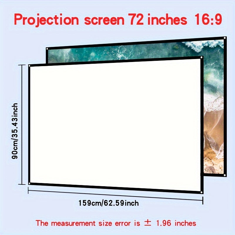 Two-sided projection screen with 4K resolution, available in various sizes for space-saving convenience. Easy to clean and can be ironed, suitable for bedrooms, living rooms, and large