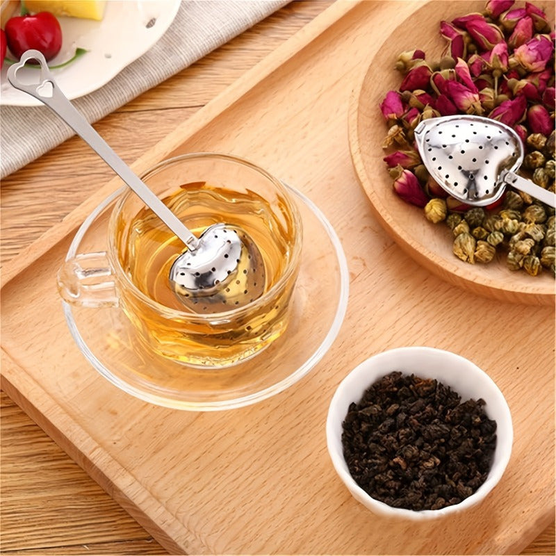 Heart-Shaped Stainless Steel Tea Infuser with Long Handle, Perfect for Loose Leaf Tea - Essential Kitchen Accessory for Tea Enthusiasts