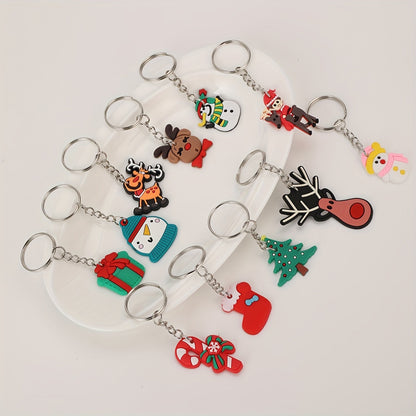 Christmas Cartoon Keychain Set includes 20 pieces - Adorable Anime and Holiday Charms for Bags, Backpacks, and Car Keys - Ideal Present for Women and Girls.