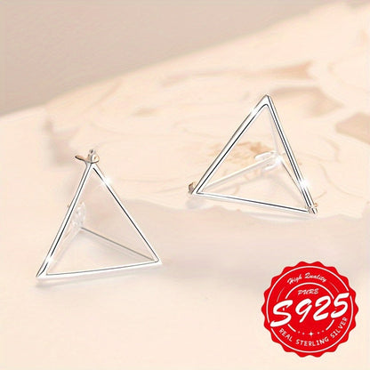 These unique women's earrings feature a hollow three-dimensional geometric triangle design crafted from S925 sterling silver. The neutral style makes them suitable for multiple occasions, and they are a must-have gift option. These creative and