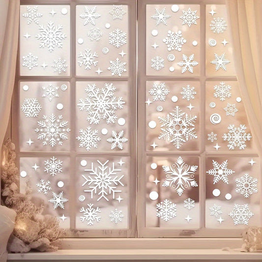 Set of 137 Christmas Snowflake Window Clings - PVC Static Stickers for Glass - No Power Required- Festive Decorations that can be Reused for Winter Decor in Home and at Parties