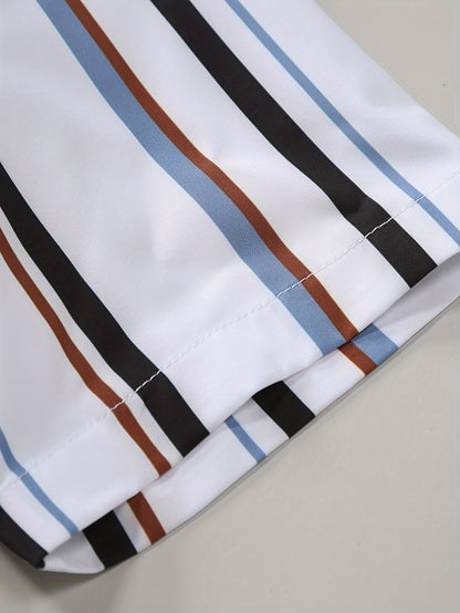 Men's casual striped short sleeve shirt for summer and vacation resorts.