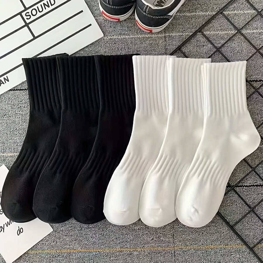 6 pairs of solid crew socks for men and women, simple and comfortable mid-tube socks, women's stockings and hosiery