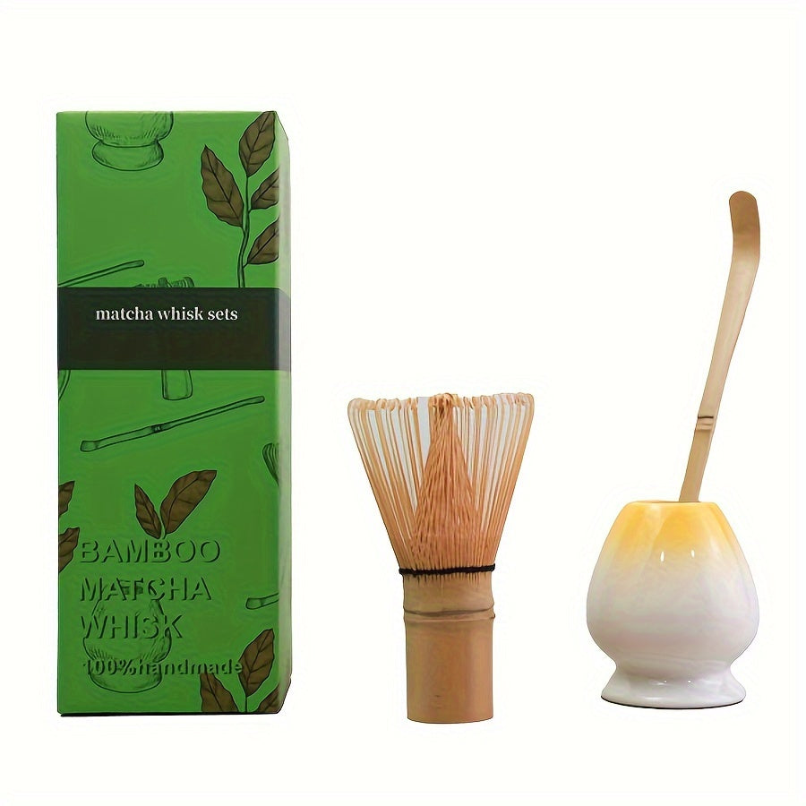 Complete Set of Traditional Japanese Matcha Tools - Includes Bamboo Whisk, Ceramic Spout, and Scoop - Ideal for Holiday Season