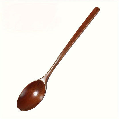 Multi-purpose 23.5cm long-handle wooden spoon ideal for kitchen, restaurant, camping, and picnics.