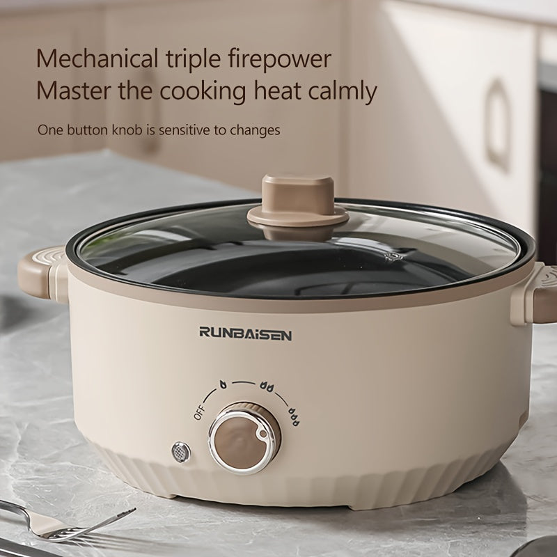 Large electric cooker with multiple functions: hot pot, frying pan, and steamer. Ideal for dormitory use in winter. 220V-240V with European plug. Made of durable PP material.