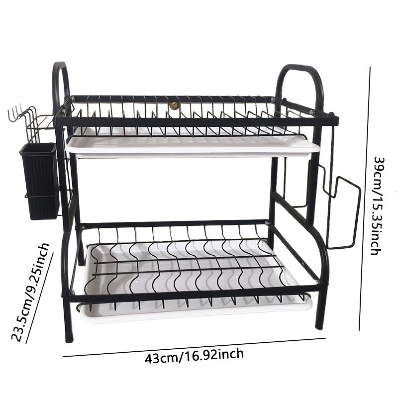 Durable stainless steel kitchen organizer for dish and utensil storage, no power needed, multi-functional plate rack.