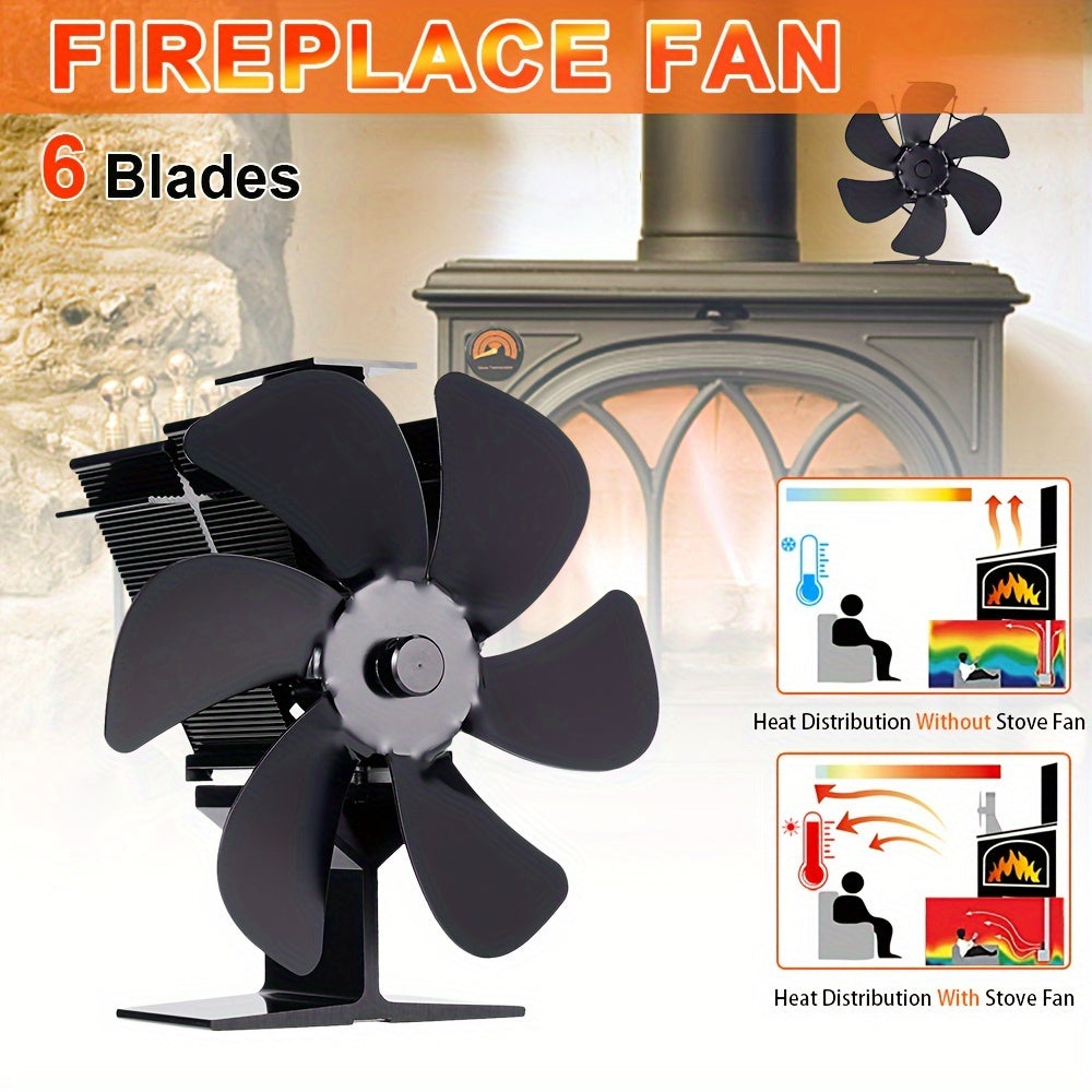 6-Blade Wood Stove Fan - Premium Quality, Non-Electric, Portable Heat Distribution for Indoor & Outdoor Fireplace