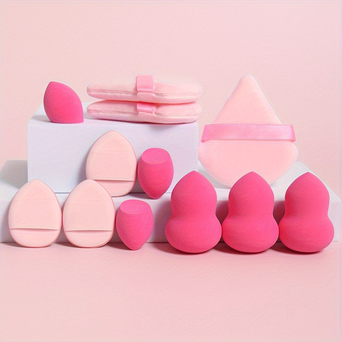 12-piece makeup sponge set for flawless blending of liquids, creams, and powders. Latex-free sponges can be used dry or wet for foundation, contouring, highlighting, suitable for all skin