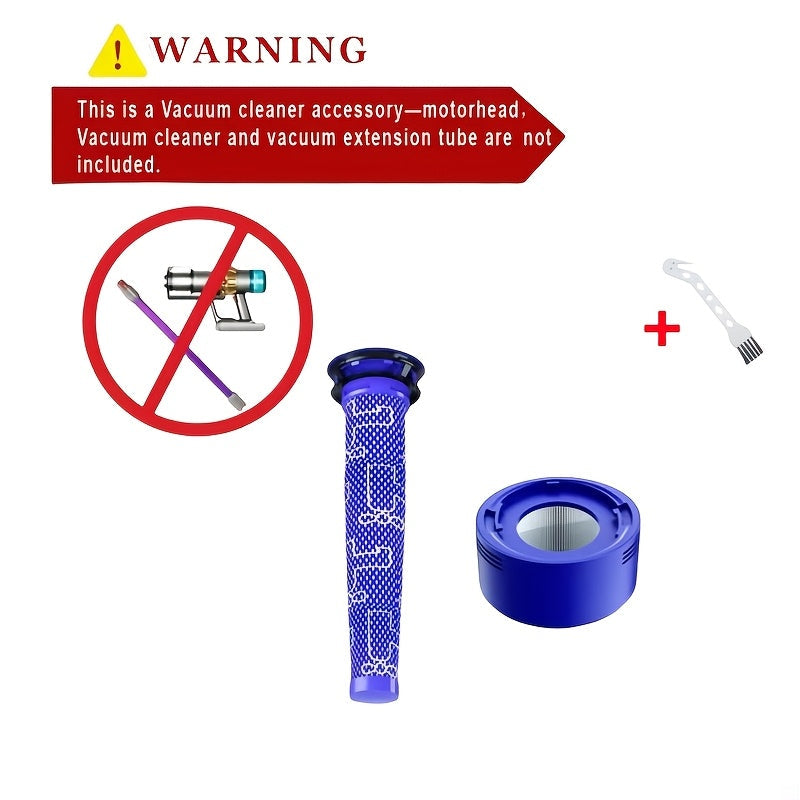 Upgrade your Dyson V7 & V8 with this compatible filter cartridge kit. Includes high-efficiency dual filter replacements and a cleaning brush for enhanced vacuum performance. Made with blue ABS plastic.