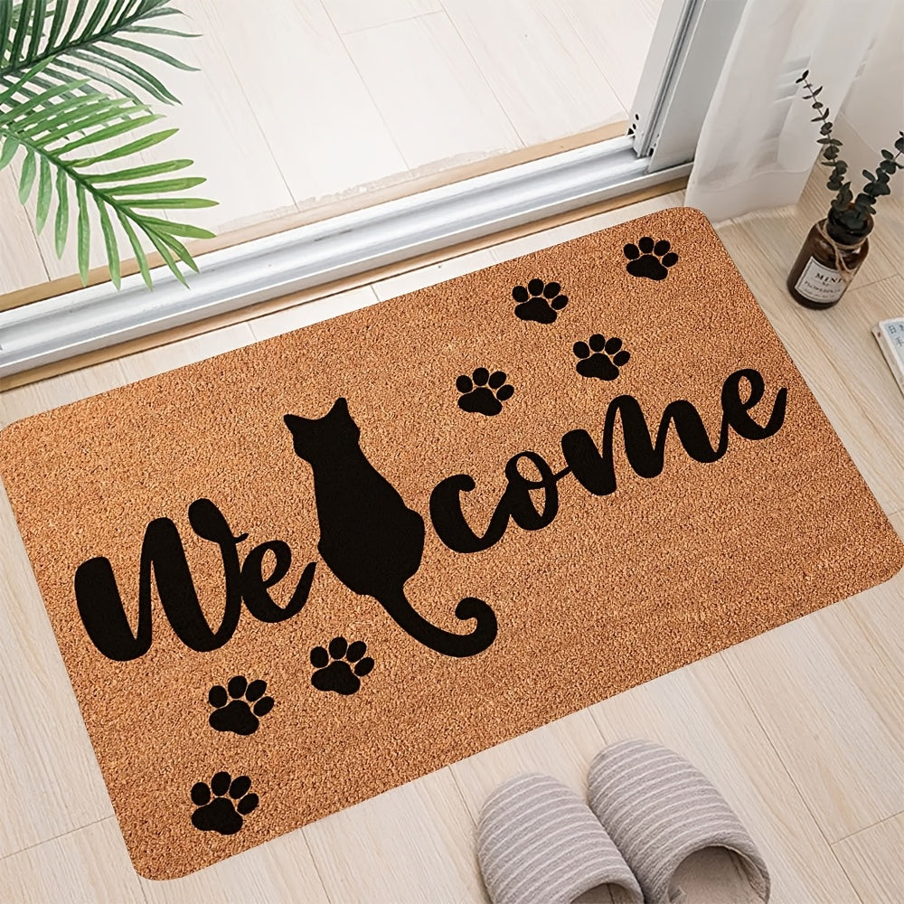 Introducing the Whisker Wonders Cat Welcome Doormat, a durable and stylish addition to your home. Made of stain-resistant polyester material with a charming black cat silhouette, this mat is perfect for both indoor and outdoor use. Easy to clean with a