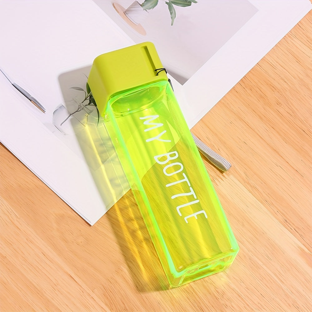 Leak-proof 17oz/500ml square plastic water cup with drawstring and lid. Portable sports cup perfect for school, home, and outdoor fitness travel.