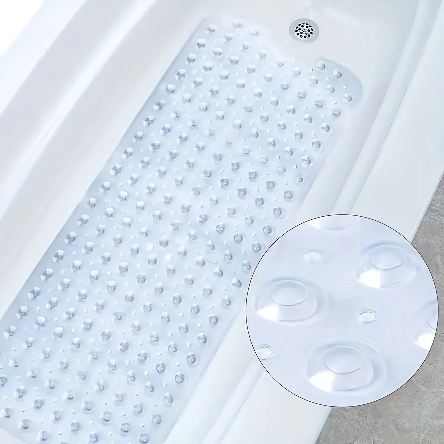 Extra Long Bathtub Mat with PVC Material, Non-slip Surface, Suction Cups and Drain Holes, Anti-slip Carpet for Bathtub, Essential Bathroom Accessory