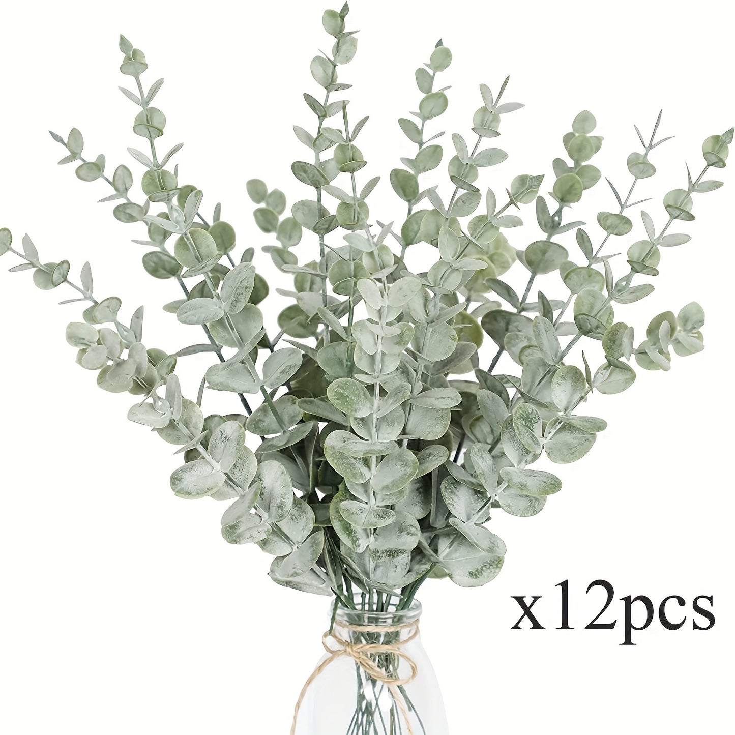 Versatile set of 12-48 artificial eucalyptus stems for home decor, suitable for various occasions. Container not included.