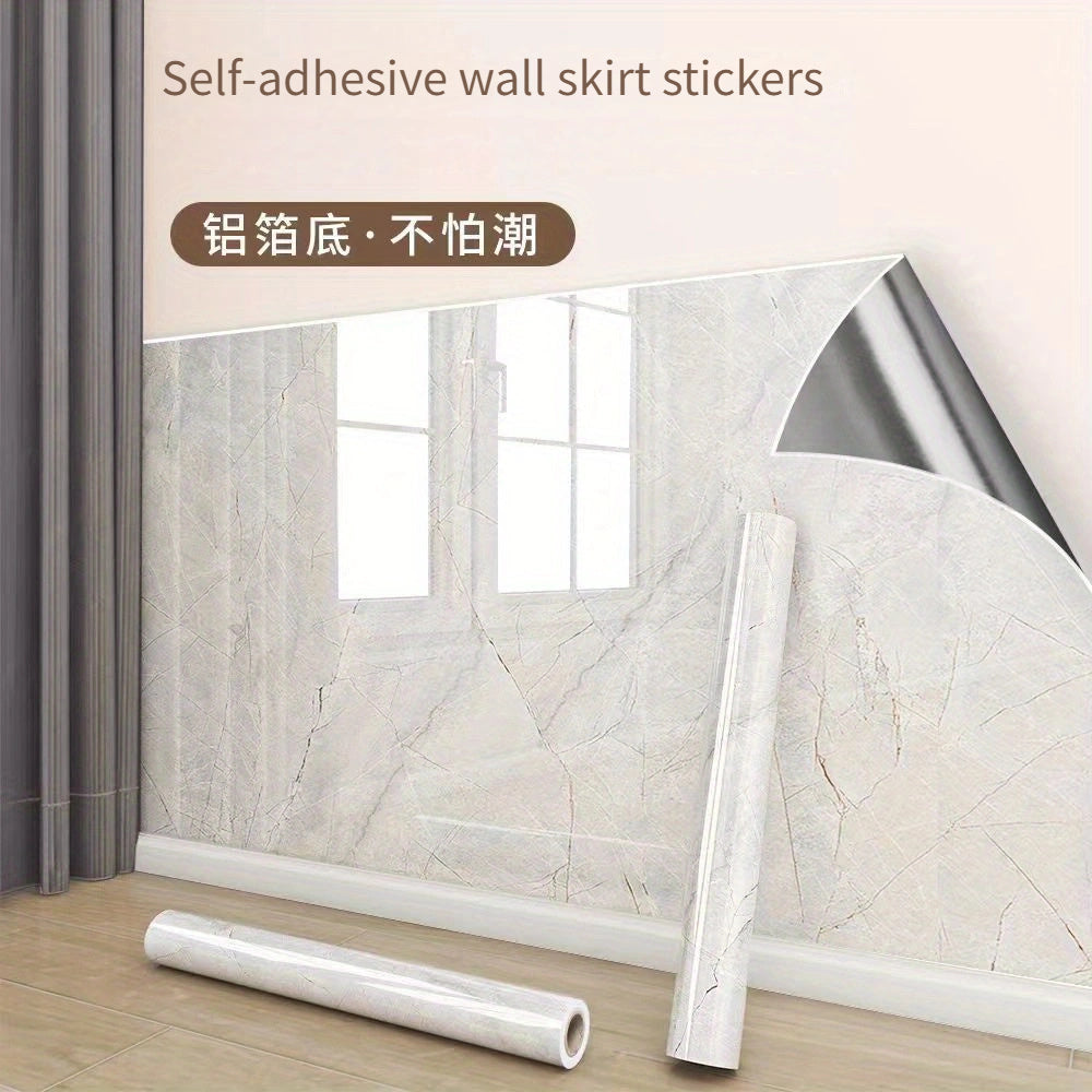 Waterproof wallpaper stickers for bathrooms and kitchens, easy to apply and moisture-resistant. Ideal for toilet and kitchen renovation, with a marble tile design.