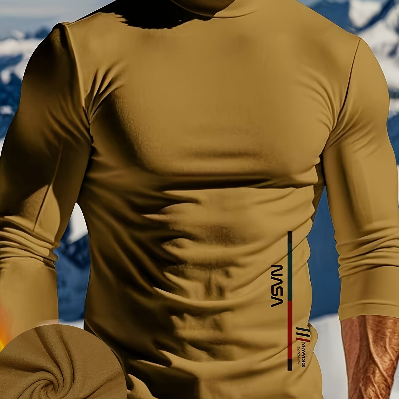 Heuristic High-Neck Thermal Long Sleeve T-Shirt, ideal for outdoor sports. Made with a blend of polyester and spandex, machine washable.