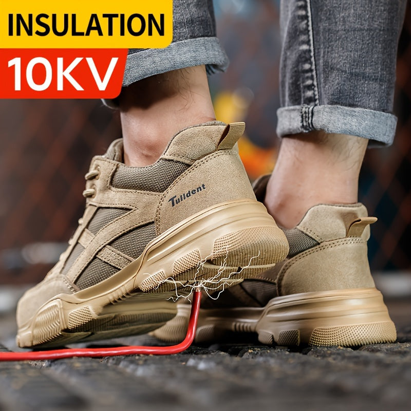 Men's insulated electrician footwear with steel cap, breathable, and resistant sole.