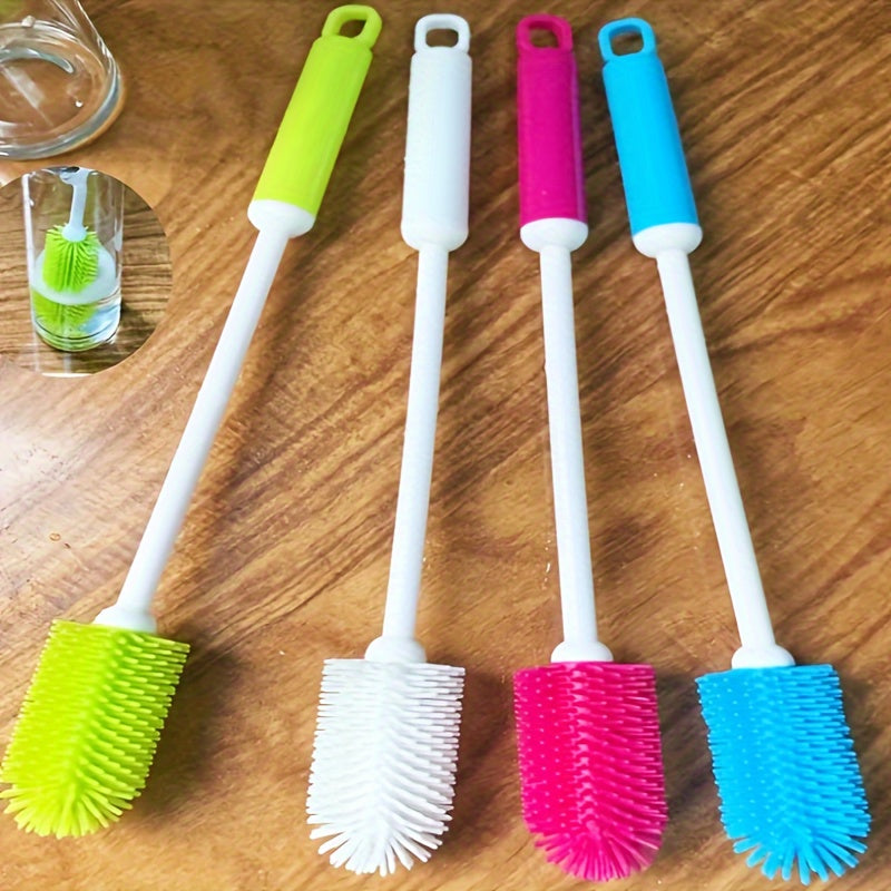 Long-Handled Silicone Cup Brush: A Versatile Cleaning Tool for Bottles, Cups, and Containers. 360-Degree Rotating Head, Reusable and Eco-Friendly with a PC Handle - No Power Required.