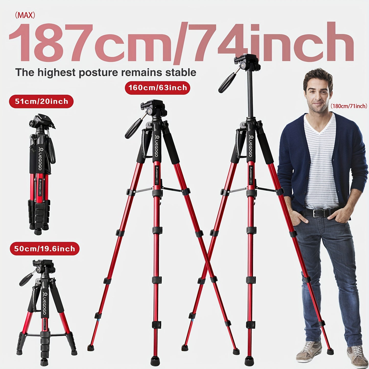 Lightweight digital SLR tripod camera stand with detachable gimbal and reinforced aluminum alloy construction, ideal for live streaming.