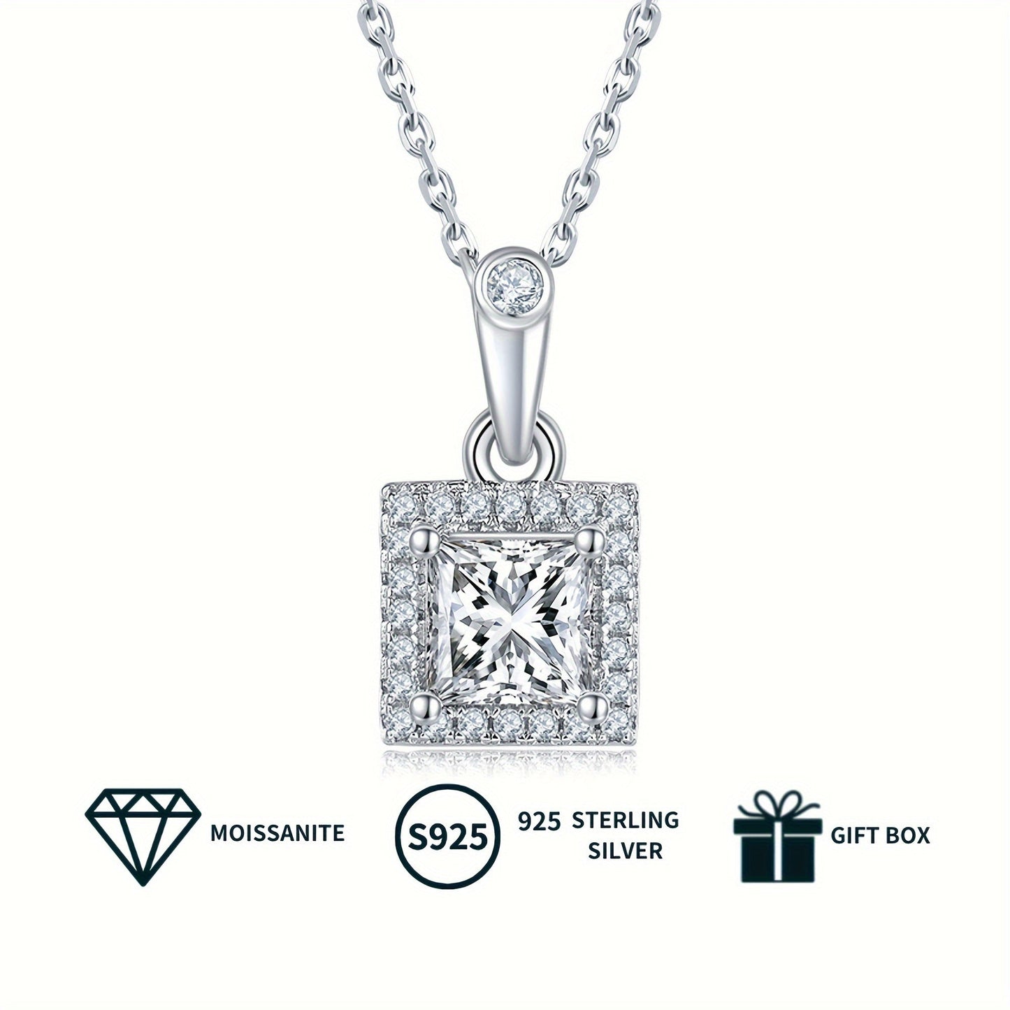 Stunning Square Moissanite Jewelry Set for Women - Crafted with 925 Sterling Silver, includes Necklace & Earrings, Ideal for Special Occasions such as Engagement, Wedding, Anniversary, Birthday, Christmas, or Valentine's Day, Lightweight and Beautiful