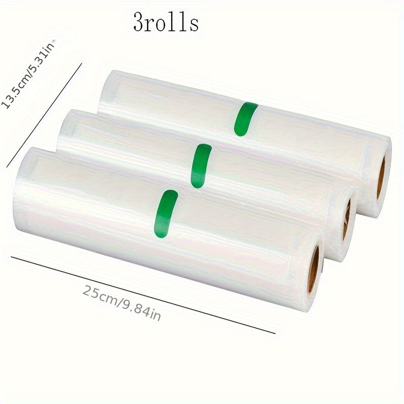 Durable Vacuum Sealer Bags - Set of 3 Rolls for Storing Fruits, Vegetables & Meats, Maintains Freshness Without Electricity