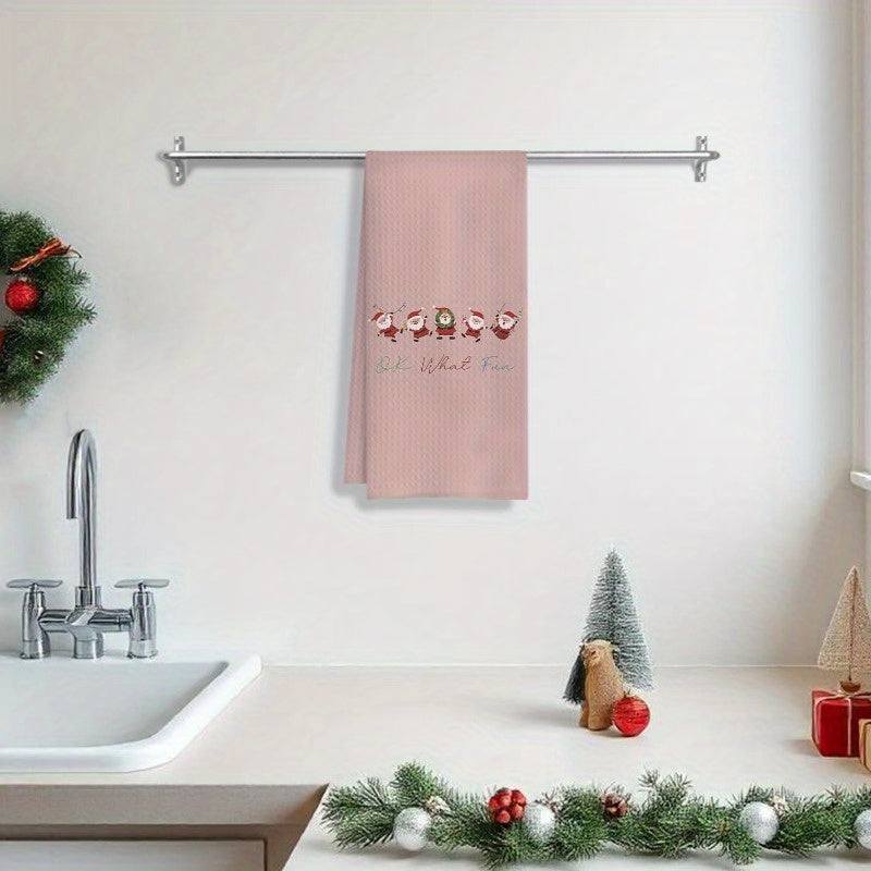 Pink Christmas Kitchen Towels featuring Cute Christmas Santa design, perfect for adding a festive touch to your kitchen decor this holiday season. This set includes 1 towel measuring 45.72 cm x 66.04 cm, ideal for use as hand towels or tea towels.