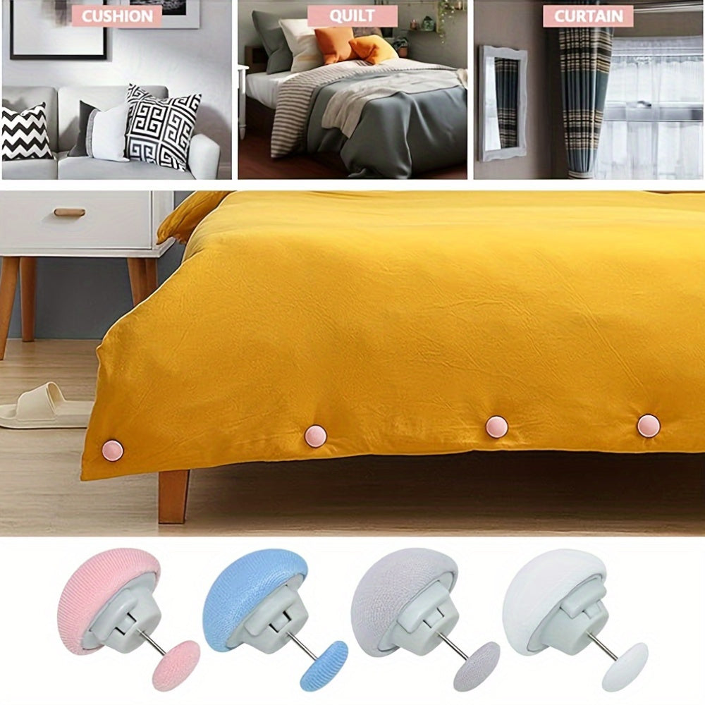 This set includes 8 reusable mushroom-shaped holders specifically designed for securely fastening down comforters. They are easy to release and detach, making them perfect for securing comforters, bed linens, curtains, and socks. These holders also help