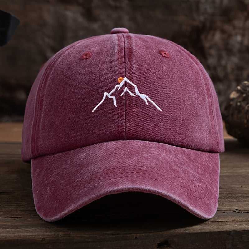 Embroidered Mountain Peak Baseball Cap - Adjustable, Curved Brim Ideal for Hiking & Fishing, Machine Washable