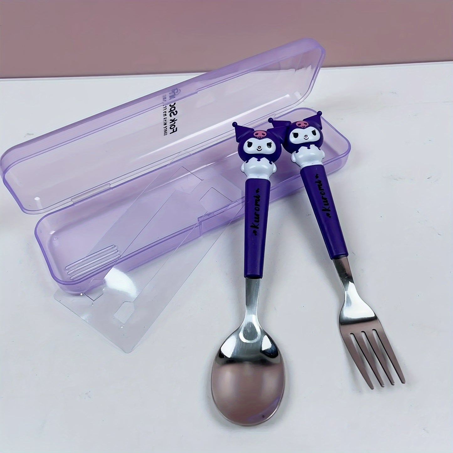 Sanrio Cutie Kouromi Hello Kitty Cartoon Spoon And Fork Set: Stainless steel kitchenware 2-piece set for restaurants and food trucks.