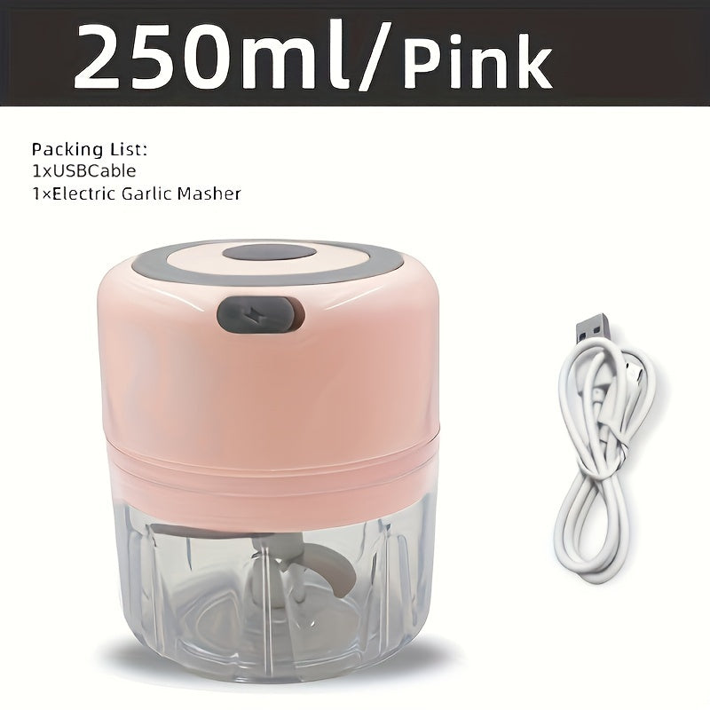 USB Rechargeable Cooking Machine with 250ml Capacity, Small Automatic Garlic Mixer for Kitchen Use. Versatile Tools in Various Colors for Multi-Scene Use, Ideal Kitchen Supplies.