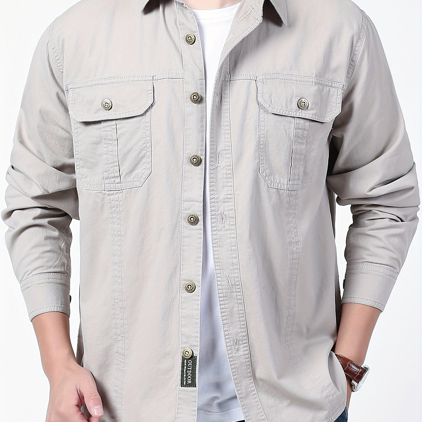 Men's Long Sleeve Cargo Shirt for Outdoor Activities in Spring and Fall