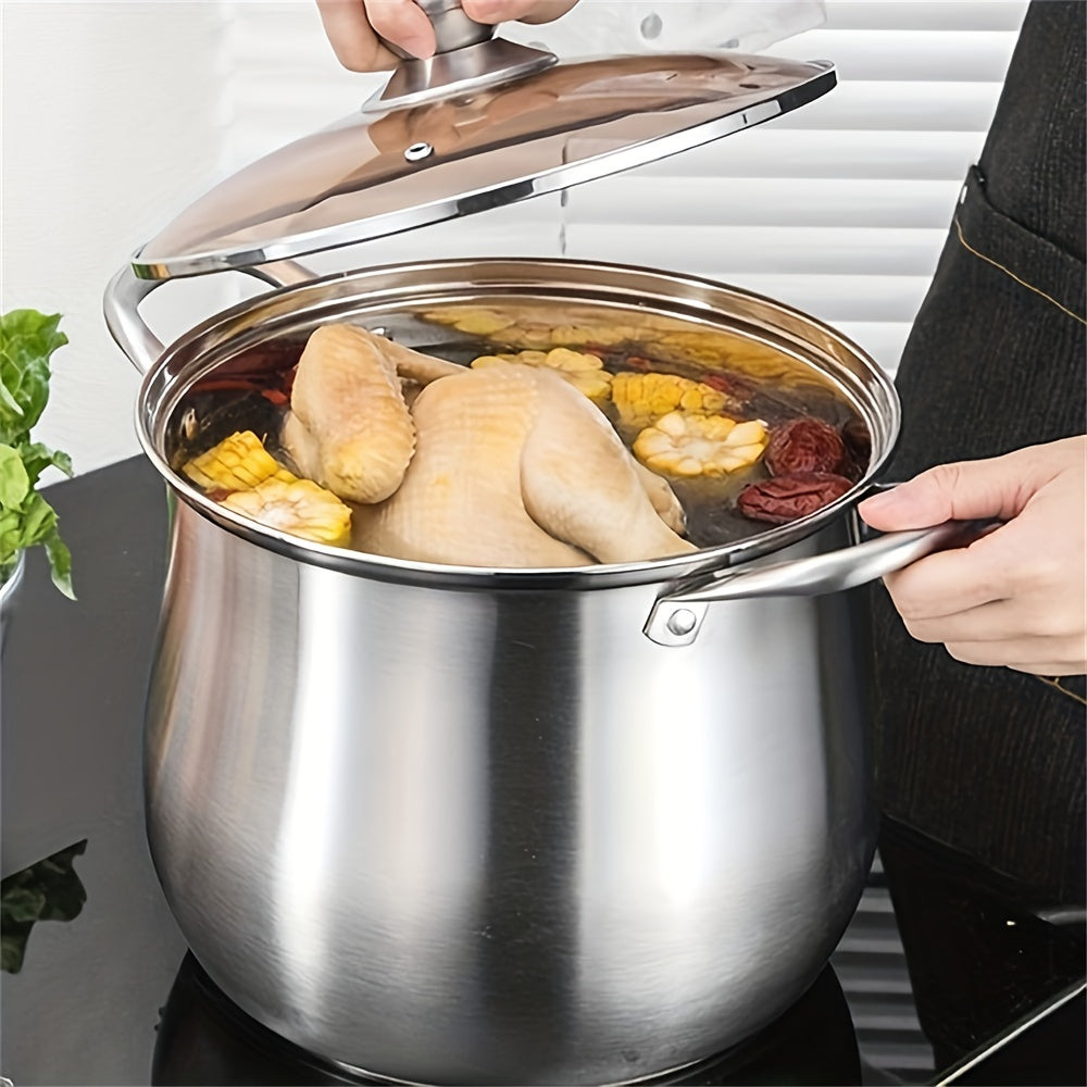 Stainless Steel Soup Pot Set for Outdoor Camping Cooking - Includes Large Stockpot and 7-Piece Cutlery Set for Kitchen Utensils and Accessories