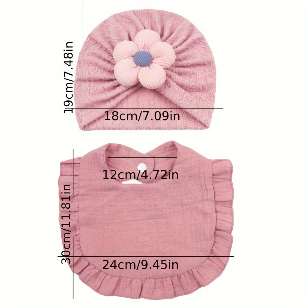 2pc Youngsters Girl's Floral Hat and Bib Set made of soft, stretchy polyester with adjustable snap closure. Perfect for casual attire and birthday celebrations. Great addition to a young