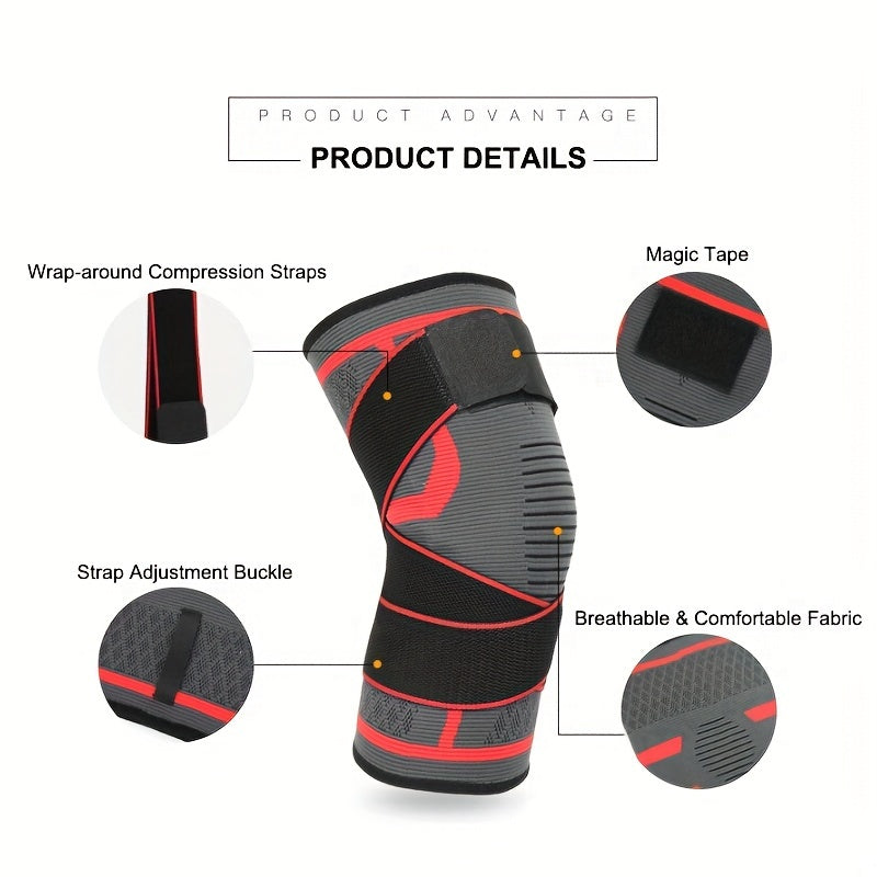 XuanGui Adjustable Nylon Knee Support Brace with Strap - Black & Red Design; Stabilizes knee joints for various activities, secure fit.