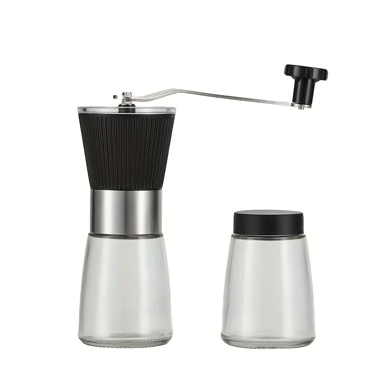 Coffee grinder set includes one manual coffee mill and one portable coffee grinder.