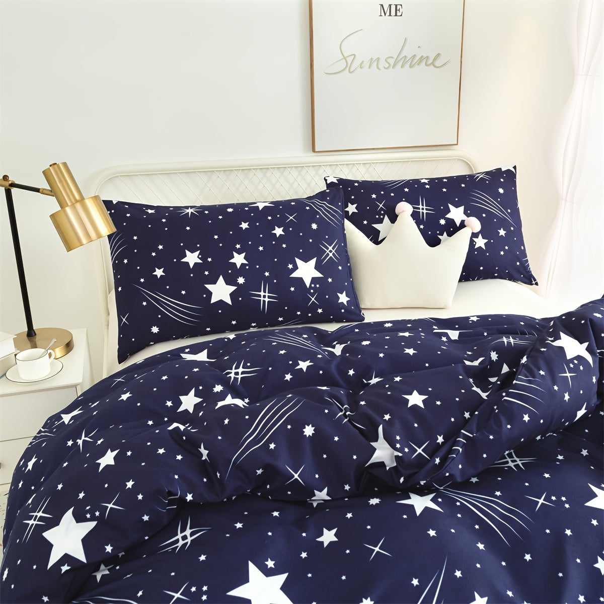 3-piece Fashion Duvet Cover Set with Starry Sky Pattern, Soft and Breathable Bedding Set for Bedroom, Guest Room, School Dorm Decor. Includes 1 Duvet Cover and 2 Pillowcases (Core not included).