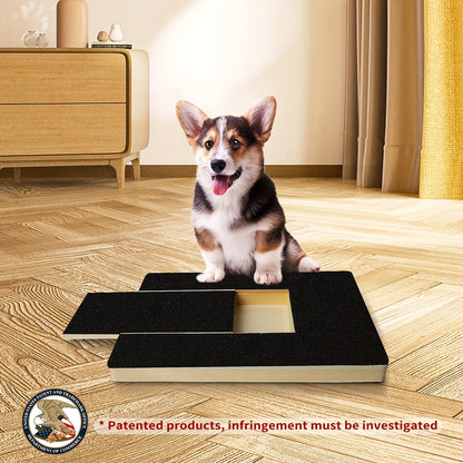 Wooden dog scratching board with claw grinding feature, no battery required, durable for claw health and playtime.