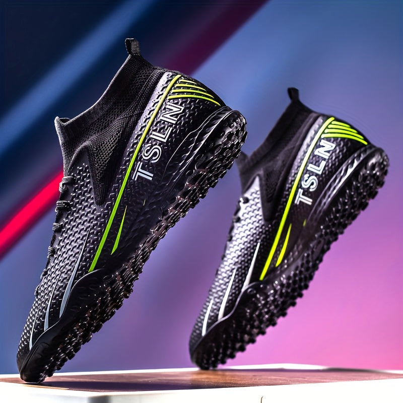 Stylish high top turf football boots for men, featuring anti-skid design and breathable material. Perfect for outdoor soccer.