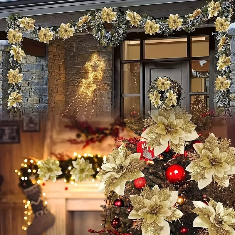 20 new golden dust flowers rattan garland decorations for Christmas windows.