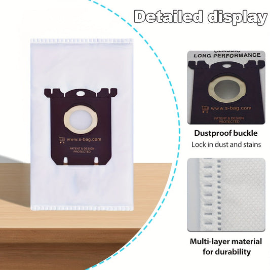 Get a set of 8 replacement vacuum dust bags that are compatible with Electrolux S-Bag Series EL202F, EL4100, EL4200, EL7000, EL8500. These bags are made with synthetic filter media for superior allergen performance in your vacuum cleaner.